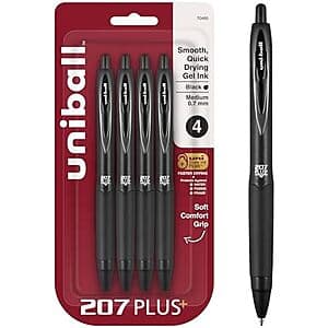 4-Pk uniball 207 Plus+ Retractable Gel Pens (Medium Point, 0.7mm, Black) $4.50