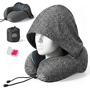 SkytraxComf Travel Neck Pillow w/ Hood (Grey) $11.95
