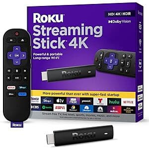 Roku Streaming Stick 4K Media Player w/ Voice Remote (2021) $25