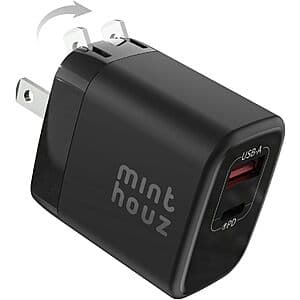 Minthouz Up to 35W Dual-Port GaN Nano Foldable Wall Charger (USB-C & USB-A) $6.25