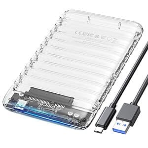 ORICO USB-C to SATA III 2.5" Clear Drive Enclosure Case $5.50