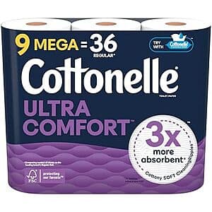 9-Pack 244-Sheets Cottonelle Toilet Paper Mega Rolls (Ultra Comfort) 4 for $28 w/ Subscribe & Save