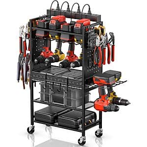 CCCEI Power Tool Organizer Utility Cart w/ Charing Station (Black) $45 + Free Shipping
