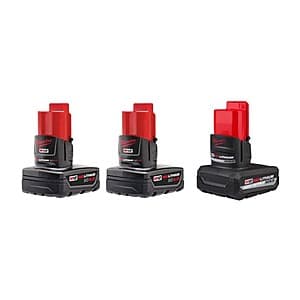Milwaukee M12 12V Batteries: 2x 4Ah XC Extended Capacity + 1x 5Ah XC High Output $140 + Free Shipping