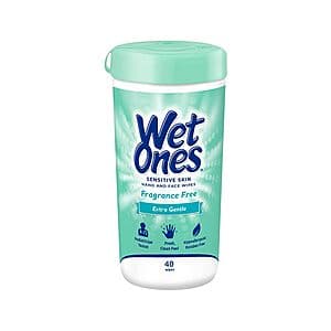 40-Ct Wet Ones Sensitive Skin Hand & Face Wipes (Fragrance Free) $1.95 w/ S&S