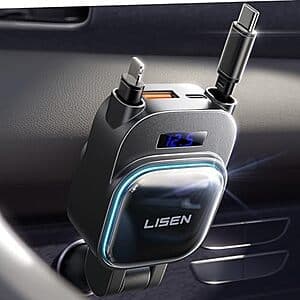 LISEN 4-in-1 Up to 96W Car Charger w/ Retractable USB-C + L Cable $9.90
