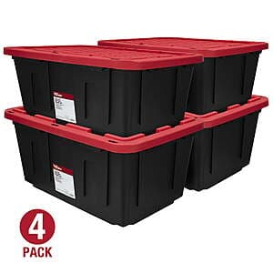 4-Pack 27-Gallon Storage Bin w/ Snap Lid (Black & Red) $32