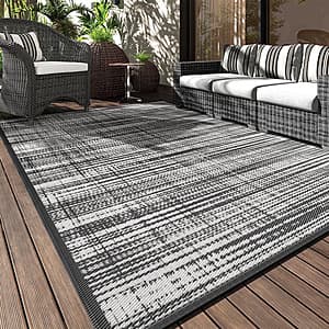 5' x 8' VUNATE Waterproof Reversible Indoor/Outdoor Rug (Gray & White) $22