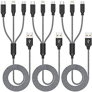 3-Pk 4' Xnewcable 3-In-1 Multi Charge Cable (USB-C, MicroUSB, Lightning) $4.50