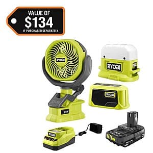 RYOBI ONE+ 18V Campers Kit: Area Light, Bluetooth Speaker, Clamp Fan, & Battery $58.50 + Free S&H
