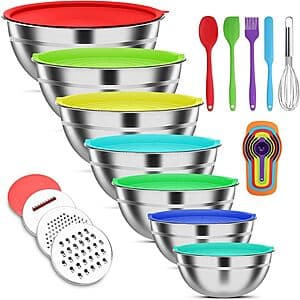 7-pc ENVTEK Mixing Bowls Set w/ Lids & Accessories (Multicolor) $21
