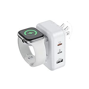 Tinetton 100W Foldable Wall Charger w/ Apple Watch Charging, 2 USB-C & 1 USB-A Ports $12