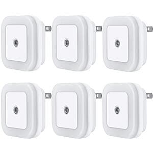 6-Pk Uigos Plug-in LED Night Light w/ Dusk to Dawn Sensor $6