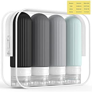 4-Pk 3oz. Me.Fan Portable Silicone Toiletries Travel Bottles in Grey (TSA Appr.) $4.50