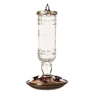 10-Oz Perky-Pet Antique Glass Bottle Hummingbird Feeder $10