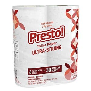Select Prime Accounts: 6-Pk Presto! Ultra-Strong Mega Rolls Toilet Paper $2.60 w/ S&S + Free S&H