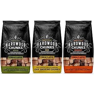 3-pk Fire & Flavor Premium Wood Chunk Bundle for Smokers (Oak, Apple, Hickory) $20