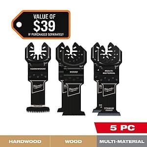 5-pc Milwaukee OPEN-LOK Variety Oscillating Blade Set w/ Japanese Hardwood Blade $12.40 + Free Shipping