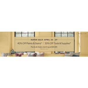 Sherwin-Williams: Paint Supplies 30% Off, Paints & Stains 40% Off & More (4/24 - 4/27)