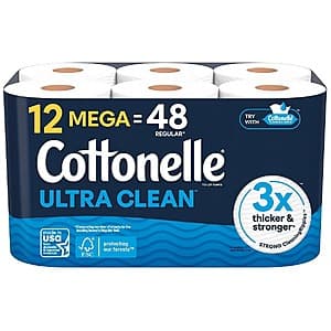 12-Ct Cottonelle 1-Ply Mega Roll Toilet Paper (Ultra Clean/Comfort) + $2 WG Cash 2 for $18 + Free Pickup