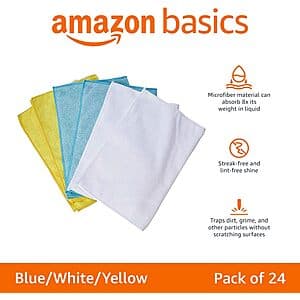 Select Accts: 24-Pk 16"x12" Amazon Basics Microfiber Cleaning Cloths (3 Colors) $6 w/ S&S