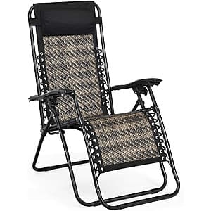 Prime Members: Patio Rattan Zero Gravity Lounge Chair w/ Head Pillow (Grey) $27 + Free Shipping