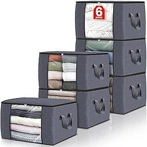 6-Pack Fab Totes 60L Foldable Clothes/Blanket Storage Bags $8.30