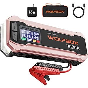 Prime: WOLFBOX 4000A 12V 24000mAh Portable Car Jump Starter w/ 65W Quick Charger $60.50 + Free S&H