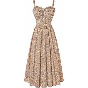 Scarlet Darkness Women's Floral Corset Milkmaid Long Dress w/ Pockets (Various) from $13.45