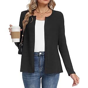 LILBETTER Women's Open Front Long Sleeve Lightweight Cardigan (Black) $9