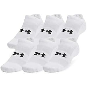 6-Pk Under Armour Training Cotton Blend No-Show Socks (White, M-XL) $12.75