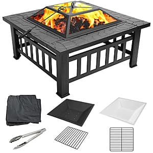 32" UHOMEPRO Outdoor Fire & BBQ Pit Table w/ Lid, Poker & More (Black) $60 + Free Shipping