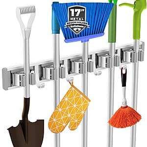 Reliahom Wall-Mount Broom & Mop Holder w/ 5-Racks & 4-Hooks $7.75
