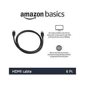 80-Pk 6' Amazon Basics HDMI 2.1 48Gbps Cables $73.25 + Free S&H w/ Prime