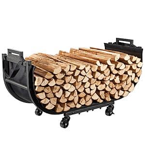 32" YQBRAO Heavy Duty Metal Rolling Firewood Storage Rack $11.50