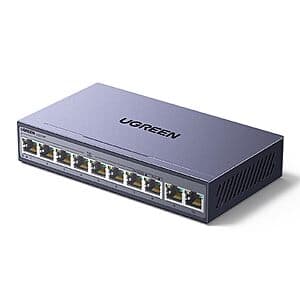 UGREEN 10-Port PoE Switch 1000Mbps 8 PoE+@60W + 2 Gigabit Uplink $38 + Free S&H & More