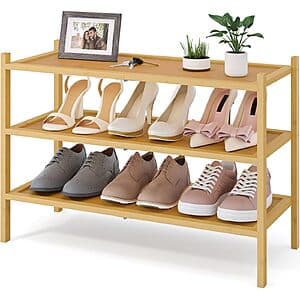 Prime Members: 3-Tier Smiry 27" Bamboo Stackable Shoe Rack Organizer (Naturla) $14.40 + Free Shipping