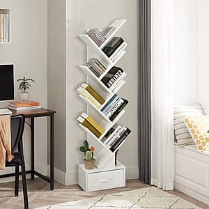 Costway 10-Tier Freestanding Open Storage Bookshelf w/ Bottom Drawer (White) $42 + Free S/H