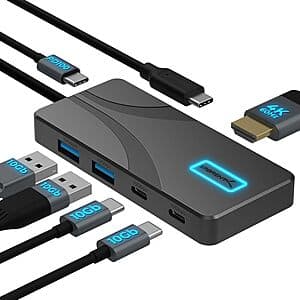 5-Port SABRENT 10Gbps USB Type-C Hub w/ 100W PD & 4K@60Hz $14.95