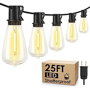 Prime Members: 25' Larkvue LED Outdoor Hanging String Lights w/ 10 Edison Bulbs $10 + Free Shipping