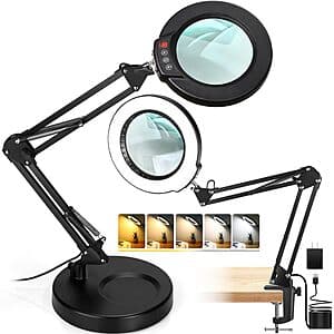 Seylae Optical Grade Glass 12X Magnifying Lamp w/ 5 Color Modes & Stepless Dimming $20