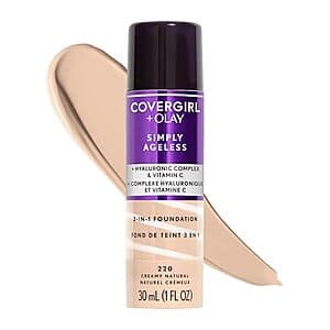 Select Accts: 1-Oz Covergirl + Olay Simply Ageless 3-in-1 Liquid Foundation (Various) $3.50 w/ S&S
