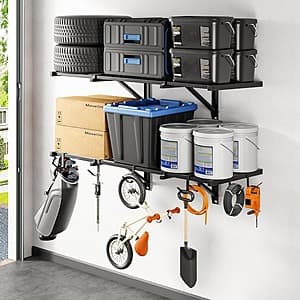 Prime Members: FLEXIMOUNTS 2-Pk 2'x4' Heavy Duty Garage Wall Shelving w/ 8 Hooks $94 + Free Shipping
