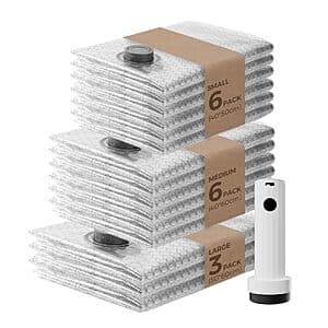 15-Pk VOLLYC Travel Vacuum Bags w/ Rechargeable Air Pump $12