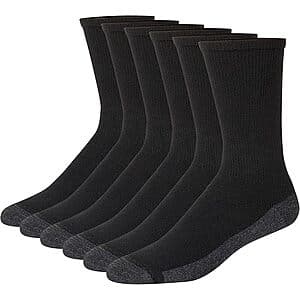 6-Pairs Hanes Men's Max Cushioned Crew Socks (Black/Grey, Various Sizes) $6.50