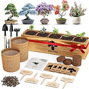 PLANTMEW 5 Tree Beginner Bonsai Starter Kit w/ Tools & Seeds $19.20