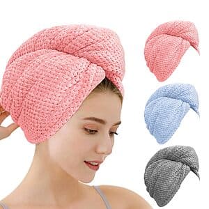 3-Pack Oeago Microfiber Hair Towel Wraps (Blue/Grey/Pink) $4.50