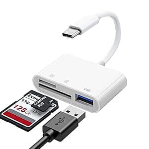 GOLDYIPE 3-in-1 SD + microSD + USB 3.0 Type A Adapter w/ USB-C Cable Connector $5