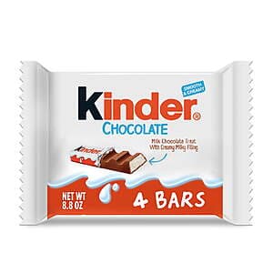 Select Locations: 4-Bars Kinder Milk Chocolate Bar w/ Creamy Milky Filling $1.50 + $1.69 Walmart Cash