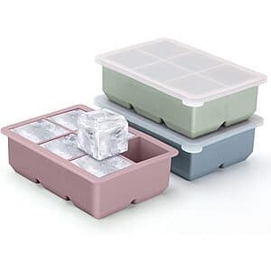 3-Pack Excnorm Reusable Silicone 2" Ice Cube Molds w/ Lids (Various) $8.40